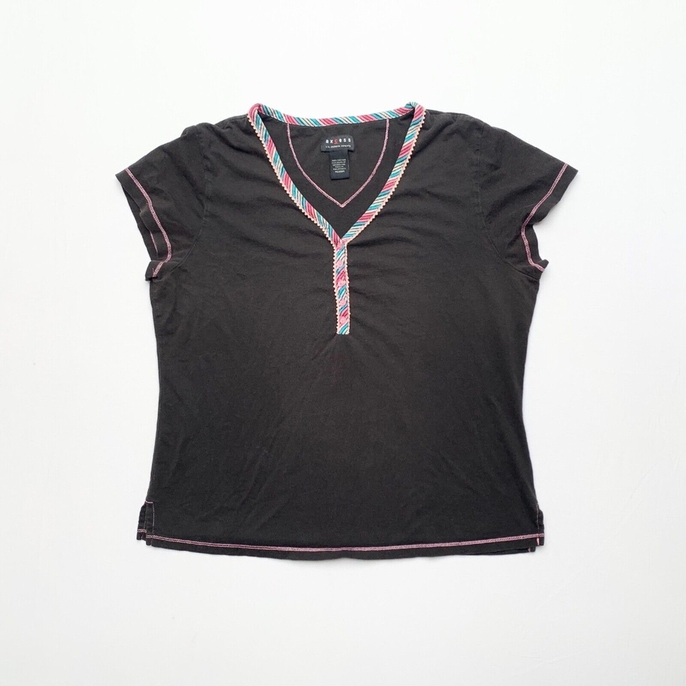 Y2K 2000s Black Pink Pixie Fairy Grunge Cap Sleeve Button Baby Tee 100% Cotton M